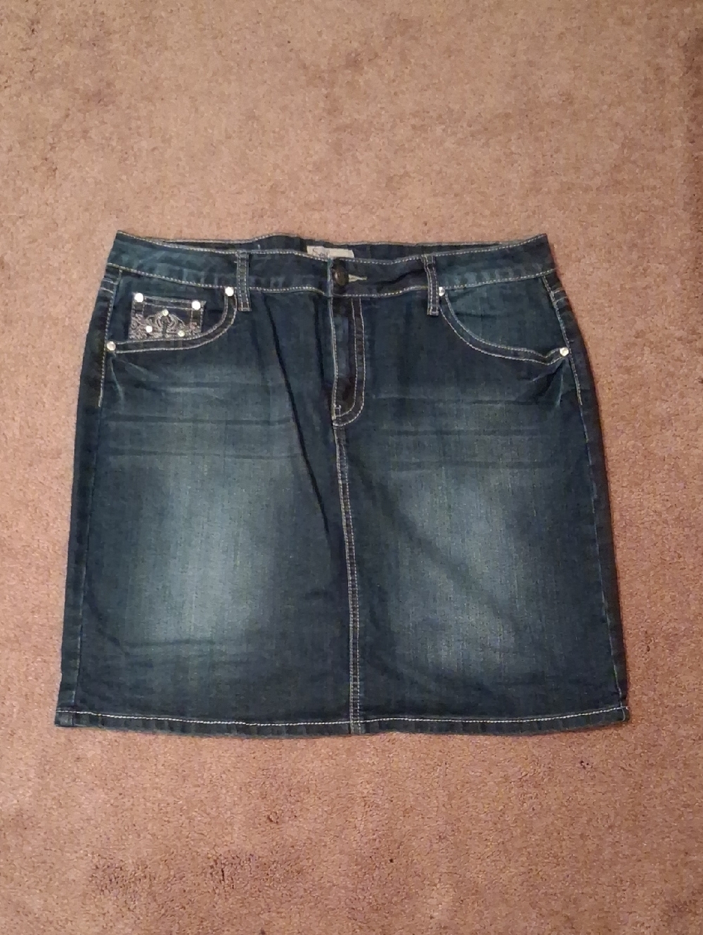 Earl Jeans Indigo Denim Mini Skirt with Rivet Pocket Detail